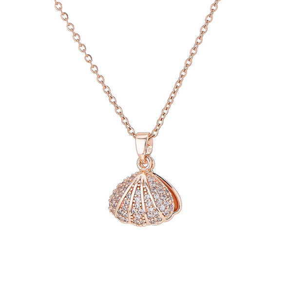 Fashion Simple Style Shell Titanium Steel Diamond Artificial Pearls Zircon Necklace
