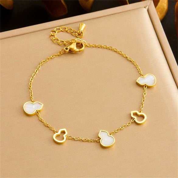 Fashion Simple Temperament Hollow Gourd Stainless Steel Gold Plated Women's Accessories Bracelet Earring Necklace