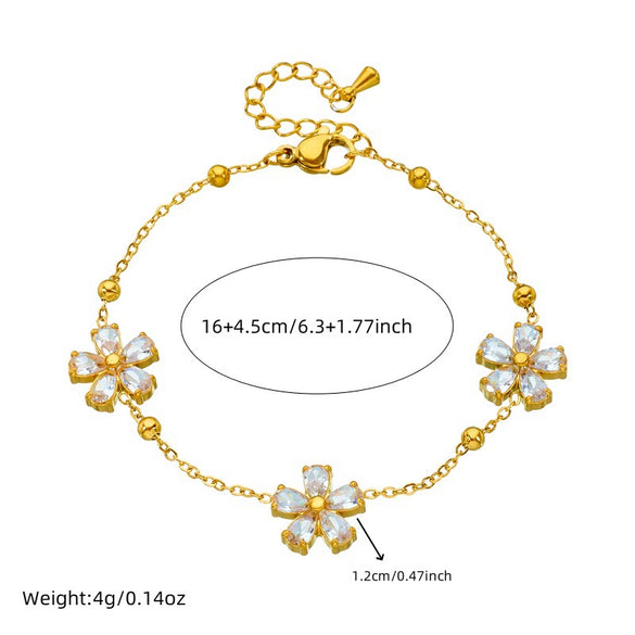 Fashion Simple Temperament Stainless Steel Jewelry Three Piece Set With Inlaid Transparent Diamond Flower Accessories And Electroplating Treatment