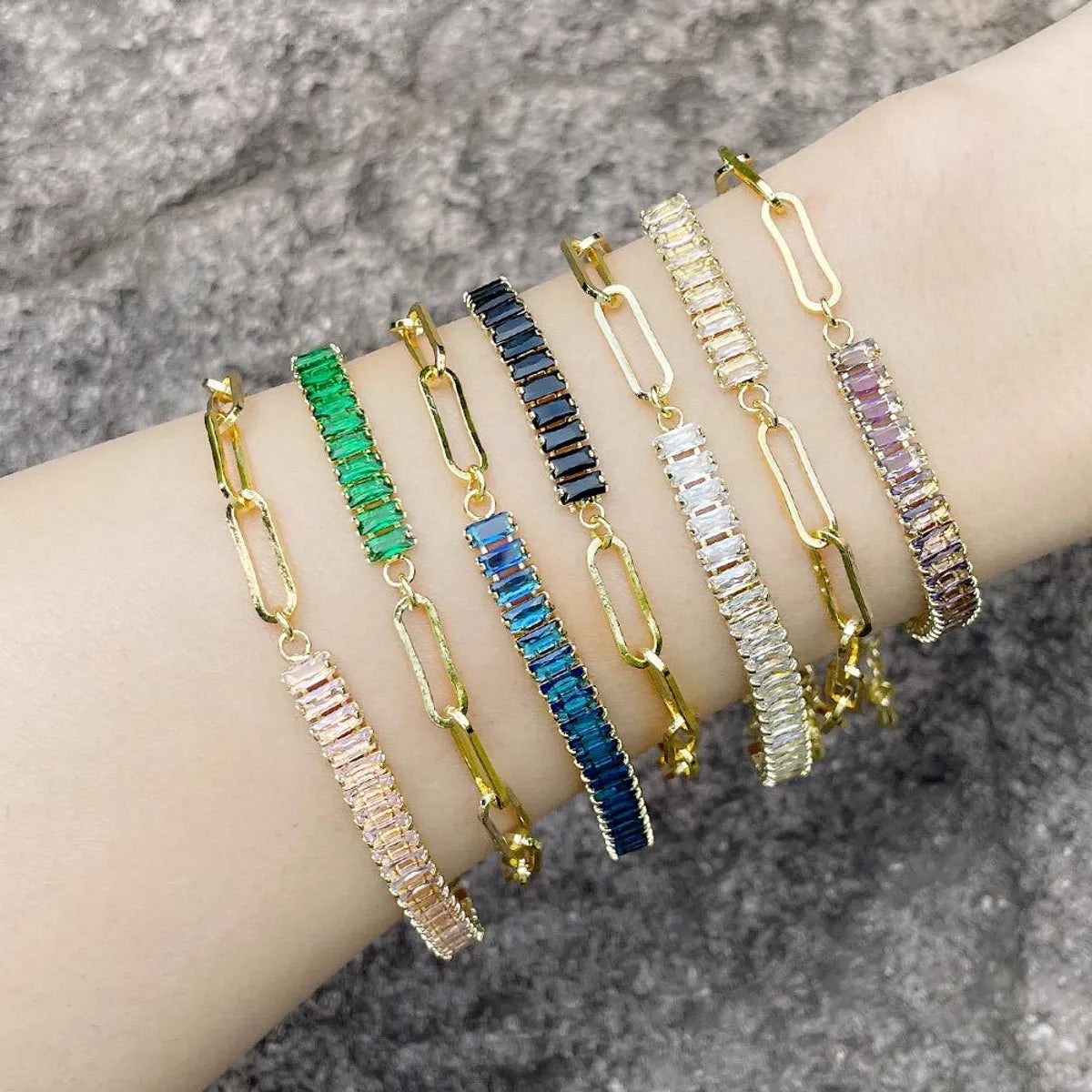 Fashion Simple Thick Chain Stitching Rectangular Zircon Inlaid Bracelet