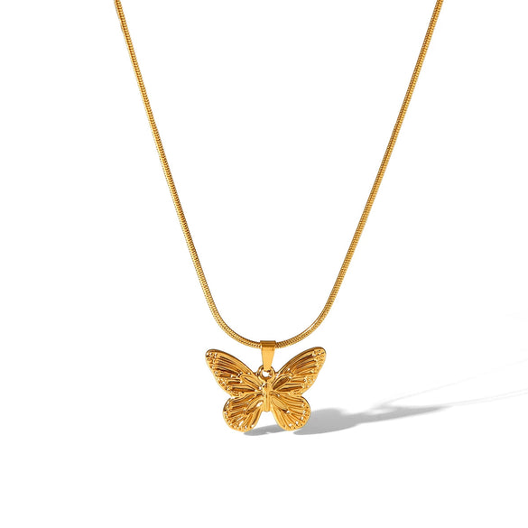 Fashion Simple Titanium Steel And Stainless Steel Butterfly Pendant Necklace For Women With Insects Pattern And Electroplating Treatment