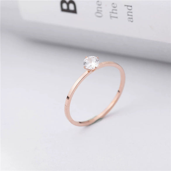 Fashion Simple Titanium Steel Geometric Zircon Ring In Rose Gold Color For Unisex Jewelry Wholesale