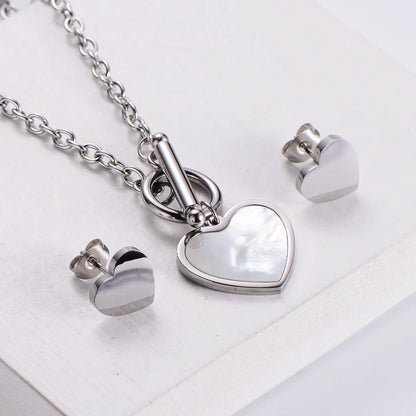 Fashion Simple To Buckle Heart-shaped Pendant Necklace Earrings Set