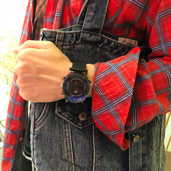 Fashion Simple Trendy Sports Watch Alloy Case Silicone Strap Round Dial