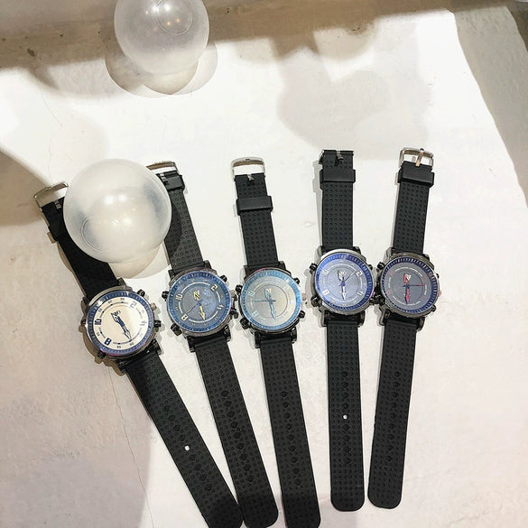 Fashion Simple Trendy Sports Watch Alloy Case Silicone Strap Round Dial