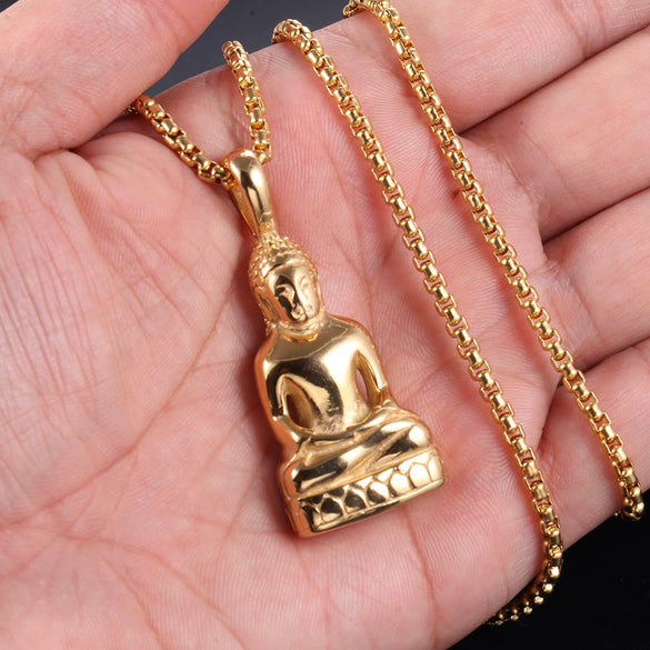 Fashion Simple Trendy Stainless Steel Buddha Pendant Necklace Cast Metal Jewelry
