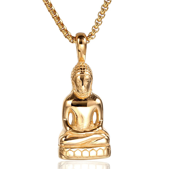 Fashion Simple Trendy Stainless Steel Buddha Pendant Necklace Cast Metal Jewelry