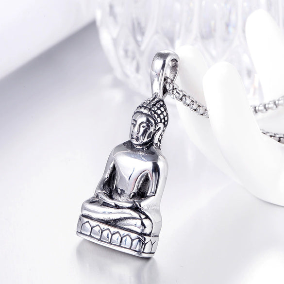 Fashion Simple Trendy Stainless Steel Buddha Pendant Necklace Cast Metal Jewelry