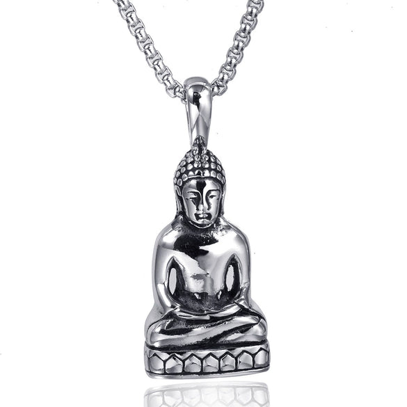 Fashion Simple Trendy Stainless Steel Buddha Pendant Necklace Cast Metal Jewelry