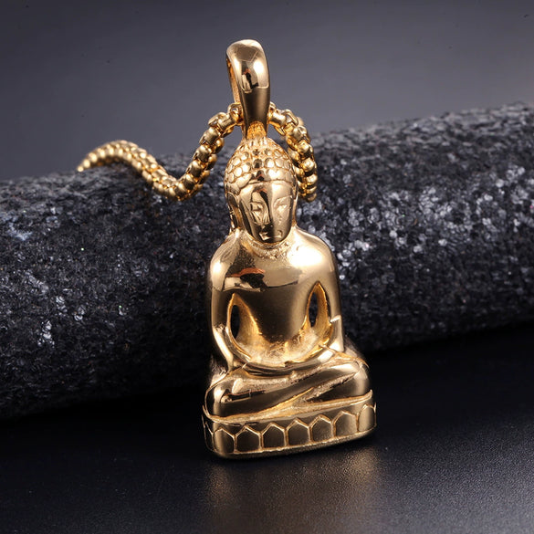 Fashion Simple Trendy Stainless Steel Buddha Pendant Necklace Cast Metal Jewelry