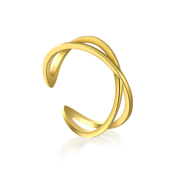 Fashion Simple Unisex S925 Sterling Silver Geometric Cross Open Ring With Electroplating