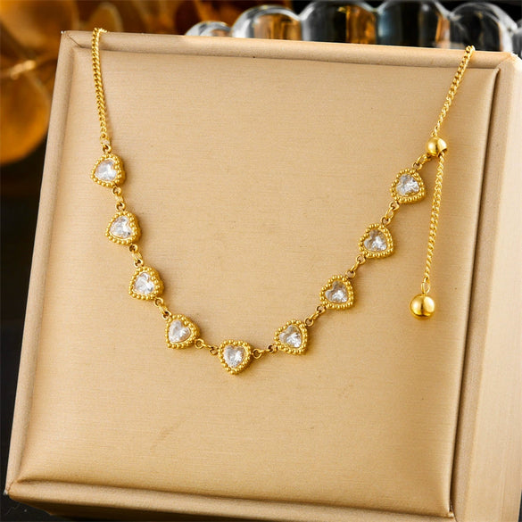 Fashion Simple Versatile Love Round Beads Long Tassel Chain Stainless Steel Gold Plated Heart Shape Jewelry Necklace For Women