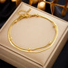 Fashion Simple Versatile Stacked Doublelayer Chain Round Beaded Titanium Steel Goldplated Geometric Anklet For Women