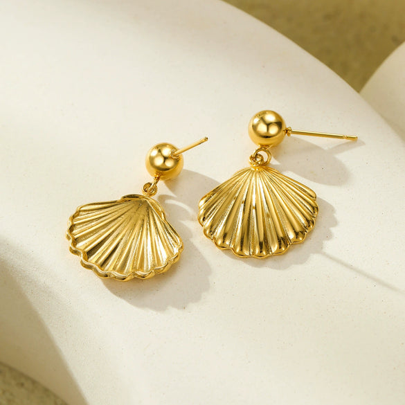 Fashion Simple Vintage Stainless Steel Shell Pendant Earrings Electroplated 18K Gold For Women