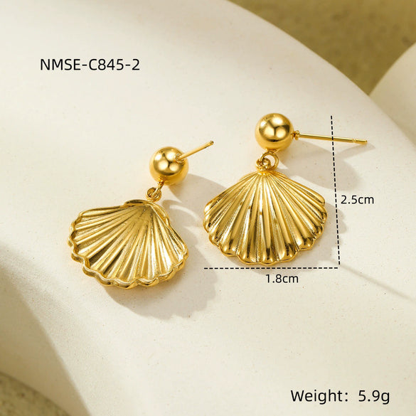 Fashion Simple Vintage Stainless Steel Shell Pendant Earrings Electroplated 18K Gold For Women