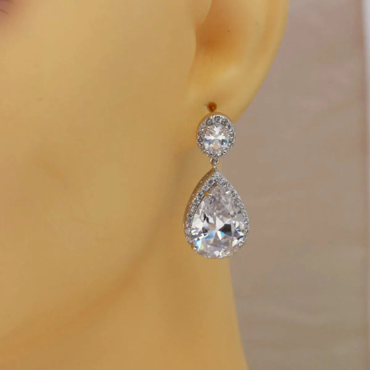 Fashion Simple Water Drop Zircon Copper Earrings Wholesale