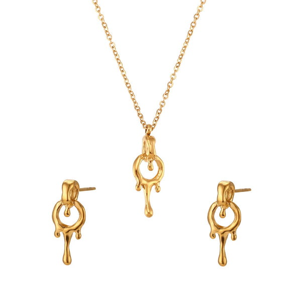 Fashion Simple Women's Jewelry Stainless Steel And Titanium Steel Geometric Earrings And Pendant Necklace With Electroplating