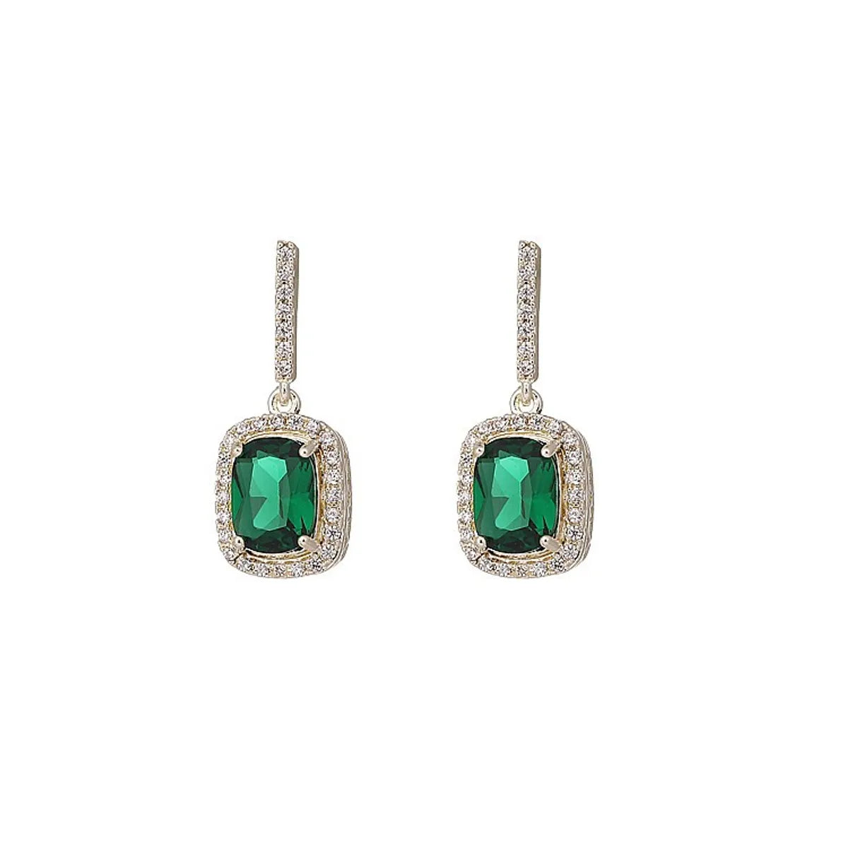 Fashion Simplicity Flashing Diamond Imitation Emerald Hypoallergenic Earrings