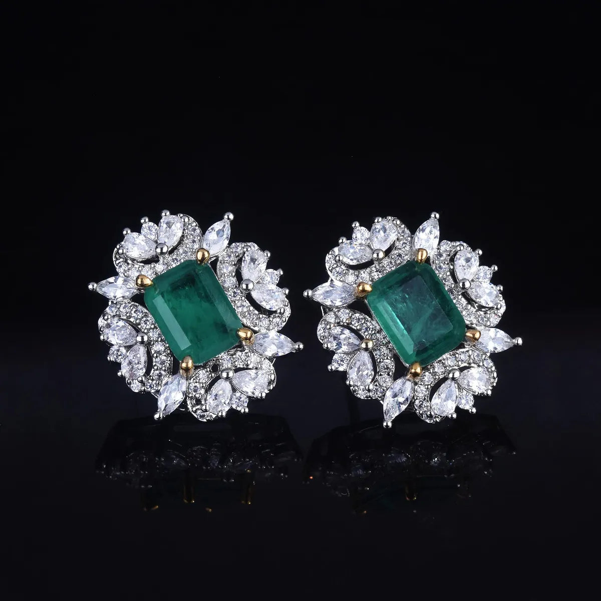 Fashion Simulation Emerald Square Pendant Open Ring Earrings Wholesale