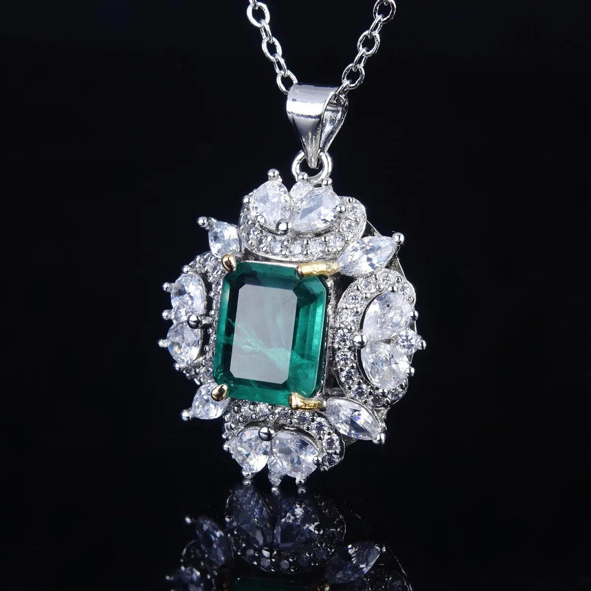 Fashion Simulation Emerald Square Pendant Open Ring Earrings Wholesale