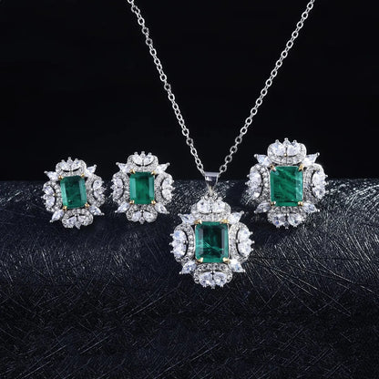 Fashion Simulation Emerald Square Pendant Open Ring Earrings Wholesale