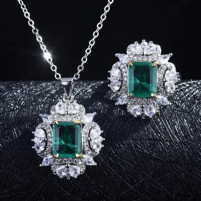 Fashion Simulation Emerald Square Pendant Open Ring Earrings Wholesale