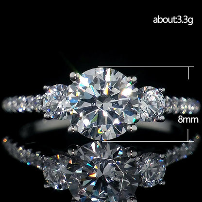 Fashion Simulation Three Round Diamond Zircon Wedding Dinner Copper Ring Female