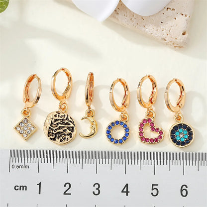 Fashion Single Geometric Moon Heart Shape Hollowed Inlaid Zircon Hoop Earriings Set