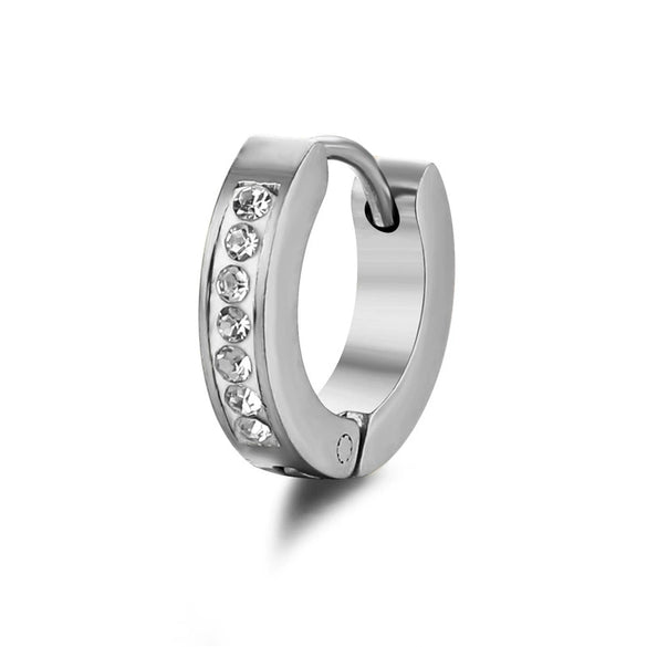 Fashion Single Row Diamond Stainless Steel Ear Buckle Earrings For Unisex With Geometric Pattern And Polished Treatment