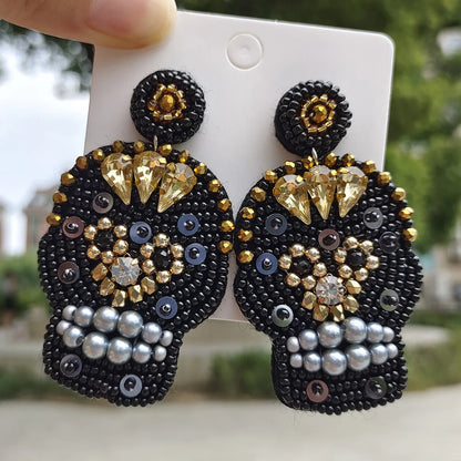 1 Pair Fashion Skull Beaded Resin Earrings