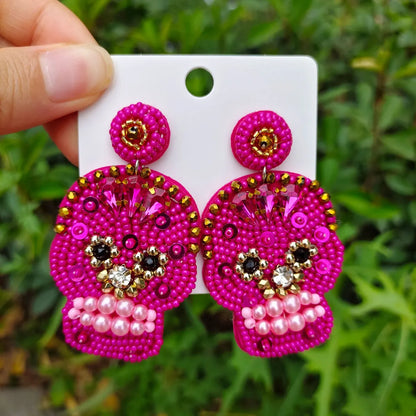 1 Pair Fashion Skull Beaded Resin Earrings