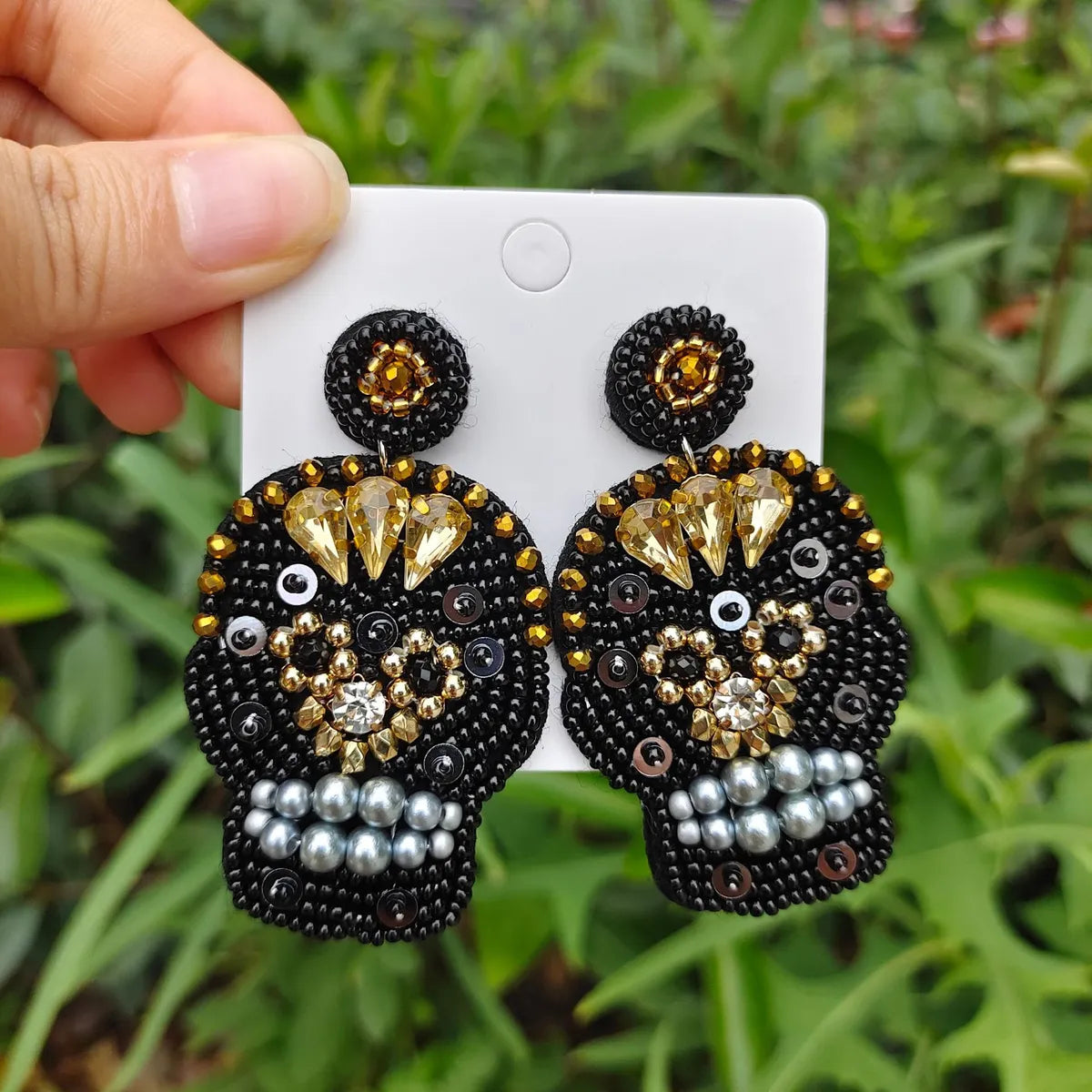 1 Pair Fashion Skull Beaded Resin Earrings