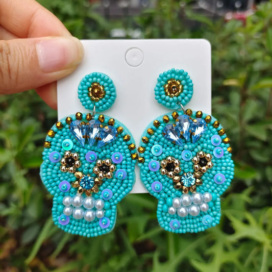 1 Pair Fashion Skull Beaded Resin Earrings