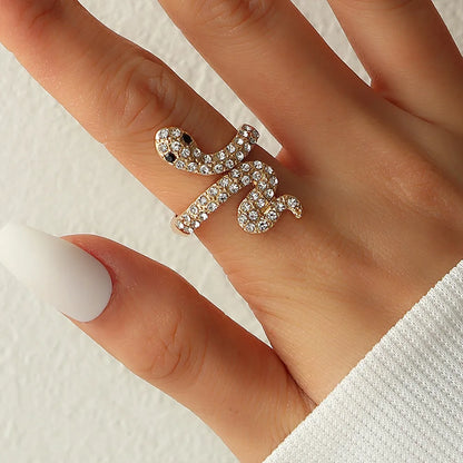 Fashion Snake Alloy Plating Zircon Open Ring 1 Piece