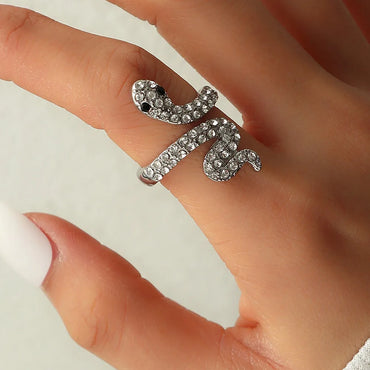 Fashion Snake Alloy Plating Zircon Open Ring 1 Piece