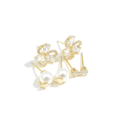 Fashion Snake Copper Inlay Zircon Ear Studs 3 Pairs