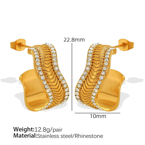 Fashion Snake Scale Texture Inlaid Czech Diamond 316L Stainless Steel Earrings And Ring