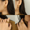 Fashion Snake Scale Texture Inlaid Czech Diamond 316L Stainless Steel Earrings And Ring