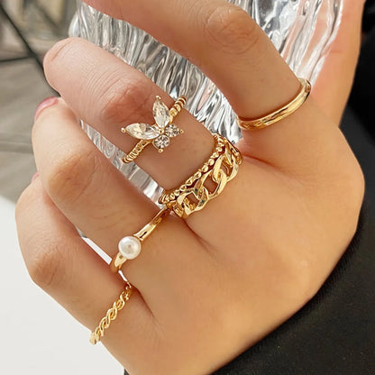 Fashion Snake-Shaped Butterfly 6-Piece Ring Set Wholesale