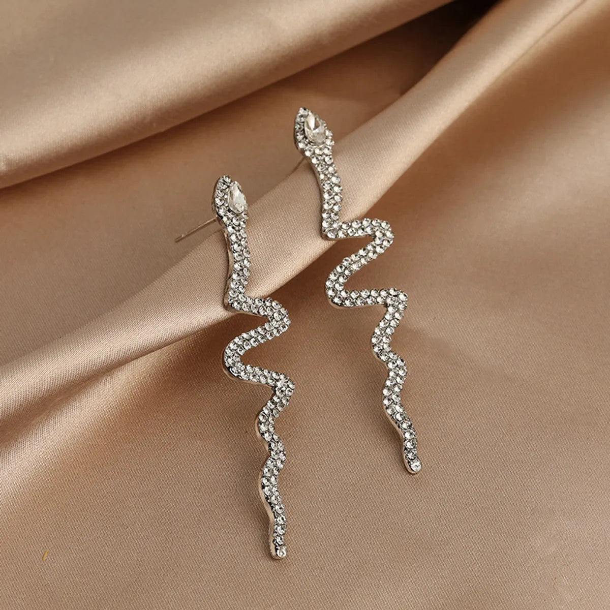 Fashion Snake-Shaped Inlaid Rhinestone Stud Earrings Wholesale