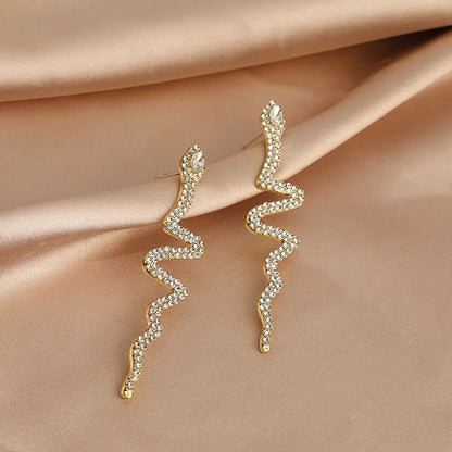 Fashion Snake-Shaped Inlaid Rhinestone Stud Earrings Wholesale