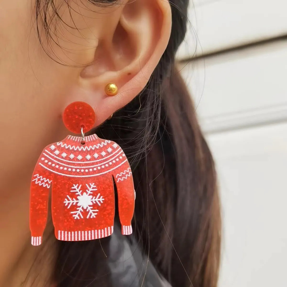 1 Pair Fashion Snowflake Printing Arylic Drop Earrings