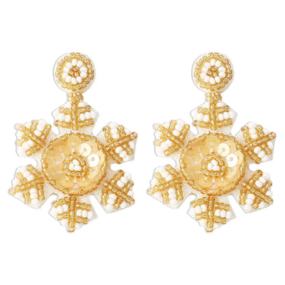 Fashion Snowflake Beaded Sequin Women'S Drop Earrings 1 Pair