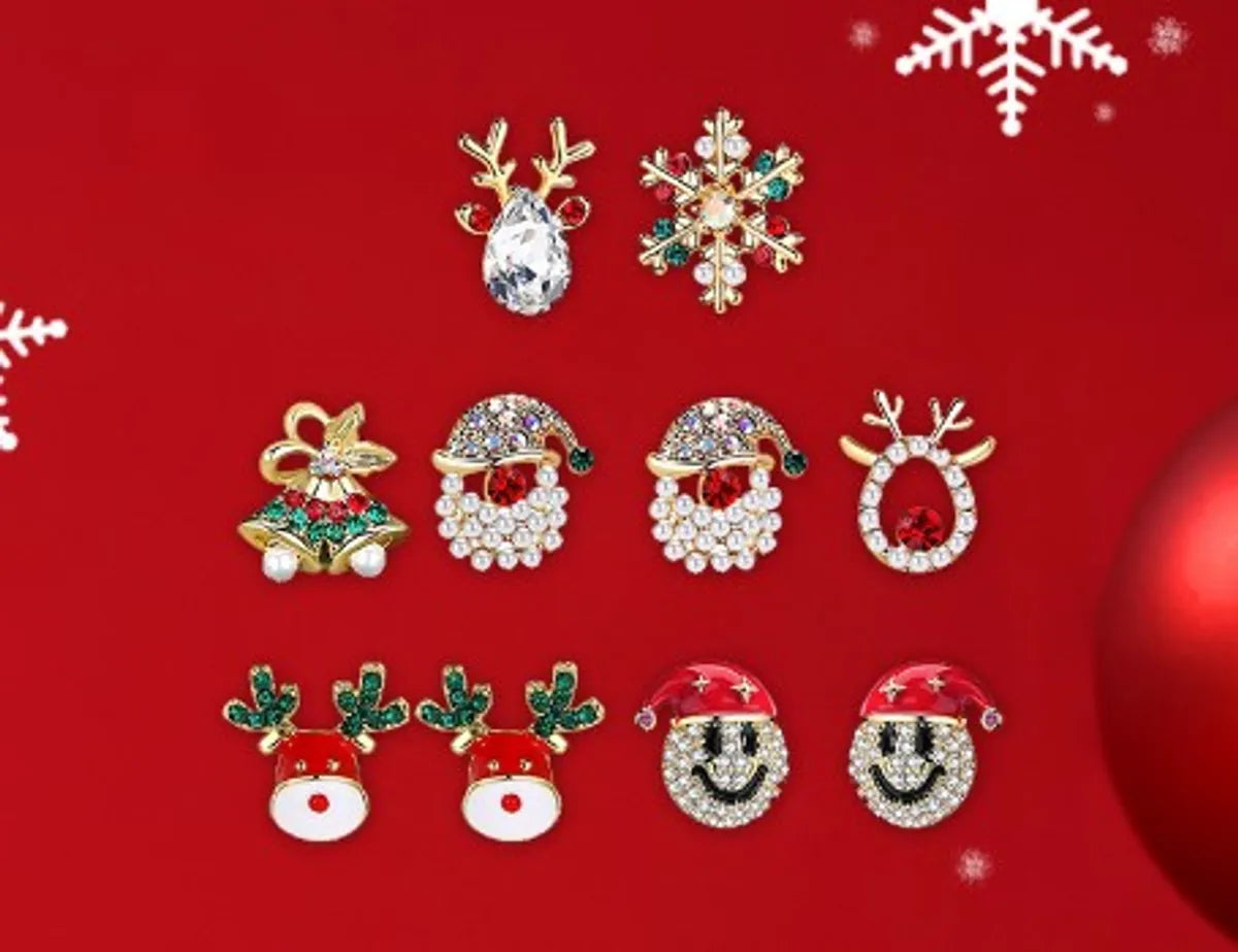 Fashion Snowflake Elk Alloy Enamel Inlay Artificial Gemstones Women'S Ear Studs 1 Pair