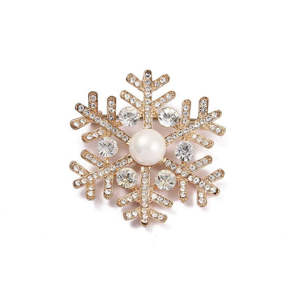 Fashion Snowflake Imitation Pearl Alloy Rhinestone Women'S Brooches