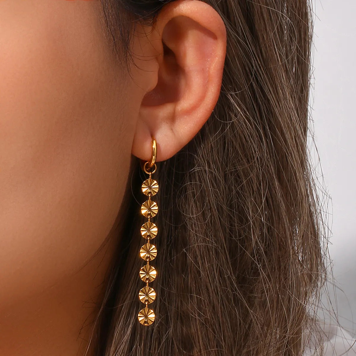 Fashion Snowflake Tassel Stainless Steel Gold Plated Drop Earrings