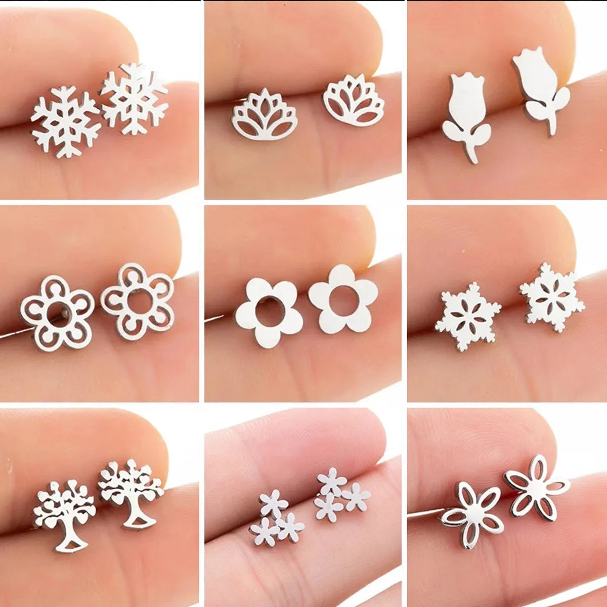 Fashion Snowflake Stainless Steel Plating Ear Studs 1 Pair