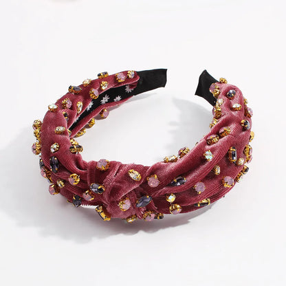 Fashion Solid Color Cloth Inlay Artificial Gemstones Hair Band 1 Piece