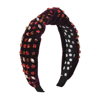 Fashion Solid Color Cloth Inlay Artificial Gemstones Hair Band 1 Piece