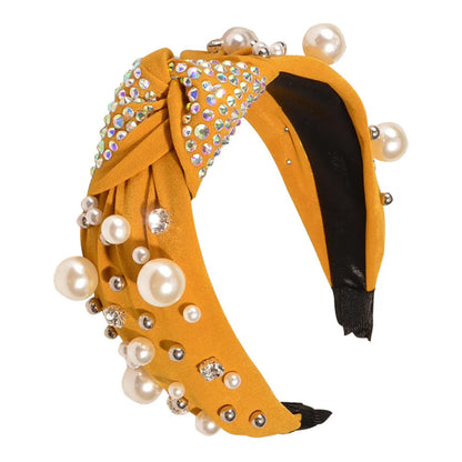 Fashion Solid Color Cloth Inlay Pearl Hair Band 1 Piece